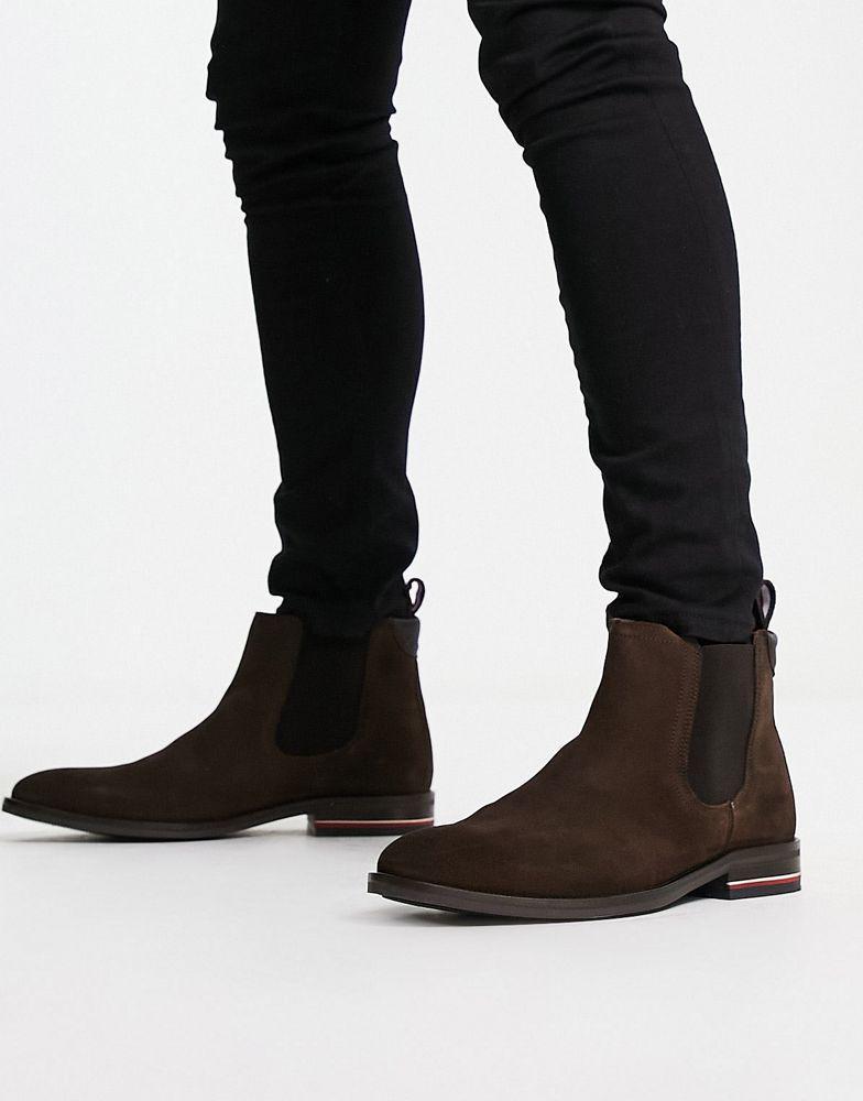商品Tommy Hilfiger|Tommy Hilfiger suede chelsea boots in brown,价格¥1291,第6张图片详细描述