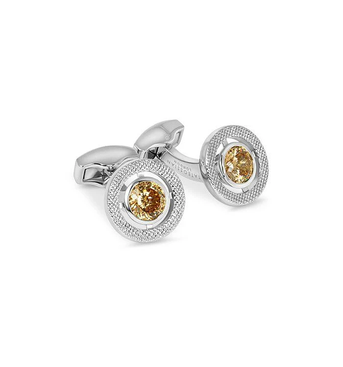 商品Tateossian|Halo Rhodium Plated Round Cufflinks,价格¥2120,第1张图片详细描述