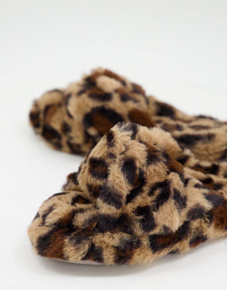 ASOS DESIGN Zeve twist slider slippers in leopard商品第4张图片规格展示