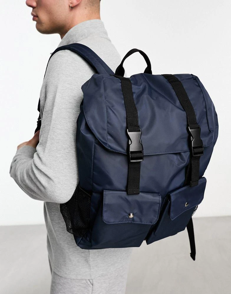 商品ASOS|ASOS DESIGN backpack in navy with multi pockets,价格¥185,第3张图片详细描述