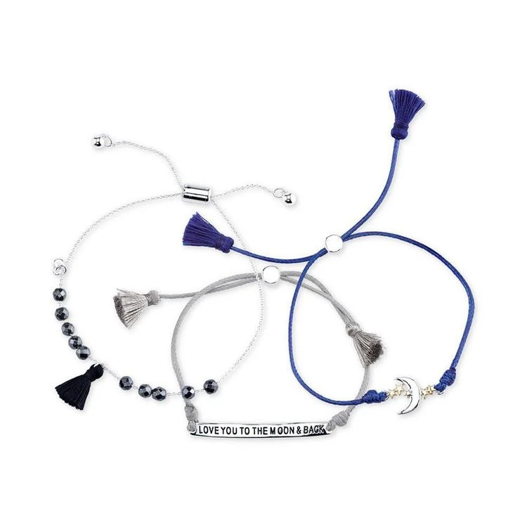 商品Unwritten|3-Pc. Set Tassel, Message & Moon Adjustable Bracelets in Silver-Plate,价格¥105,第3张图片详细描述