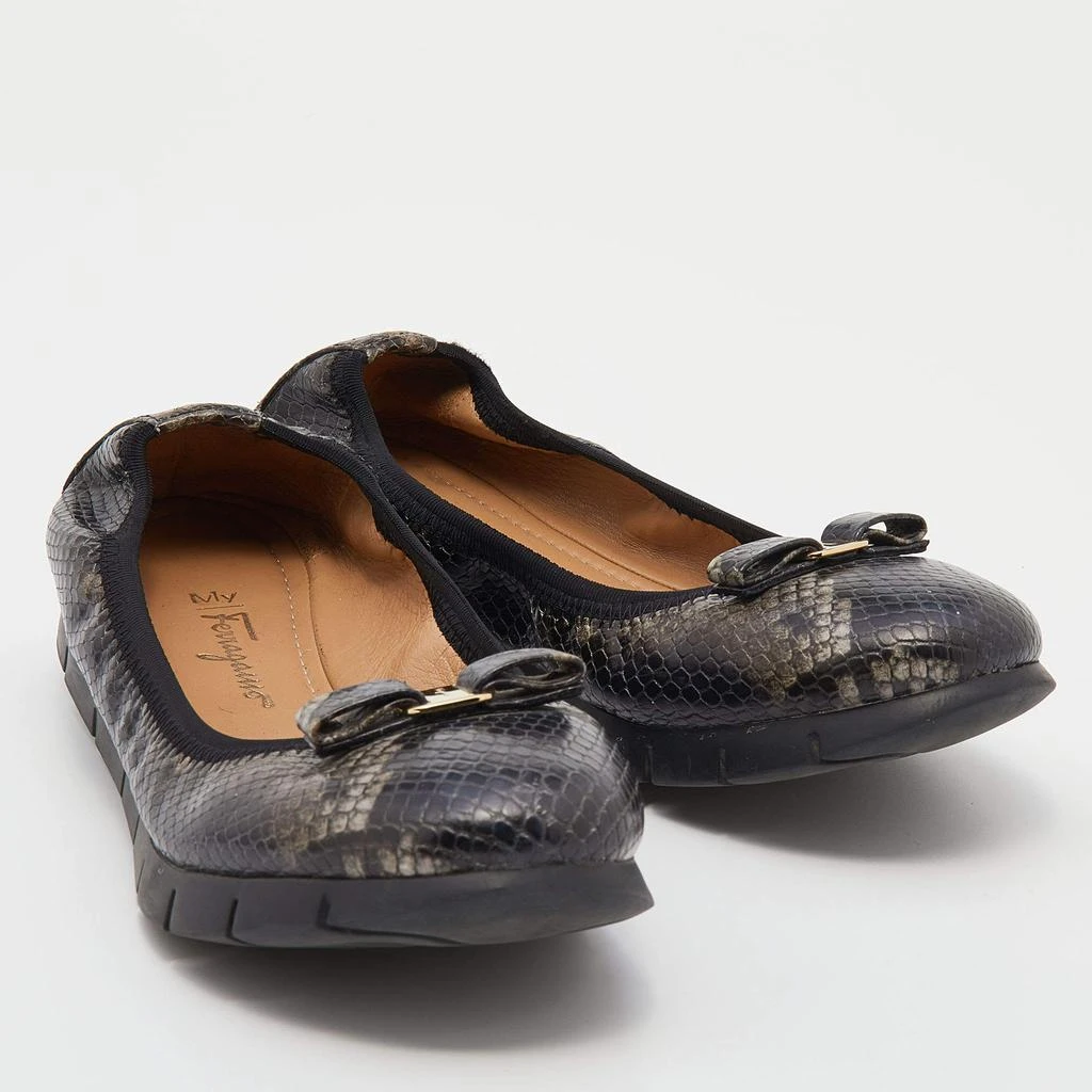 商品[二手商品] Salvatore Ferragamo|Salvatore Ferragamo Brown Python Embossed Leather Vara Bow Scrunch Ballet Flats Size 39.5,价格¥1045,第4张图片详细描述