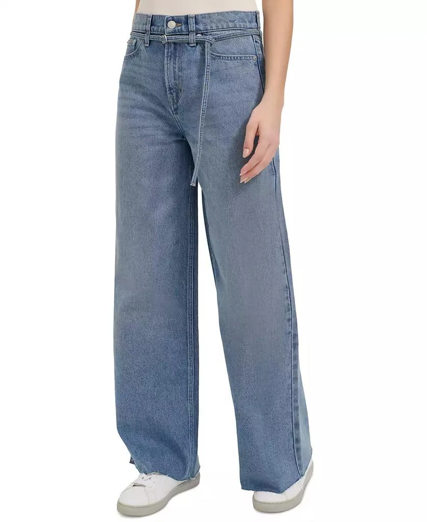 商品Calvin Klein|Women's Cut-Hem High-Rise Wide-Leg Belted Cotton Denim Jeans,价格¥204,第3张图片详细描述