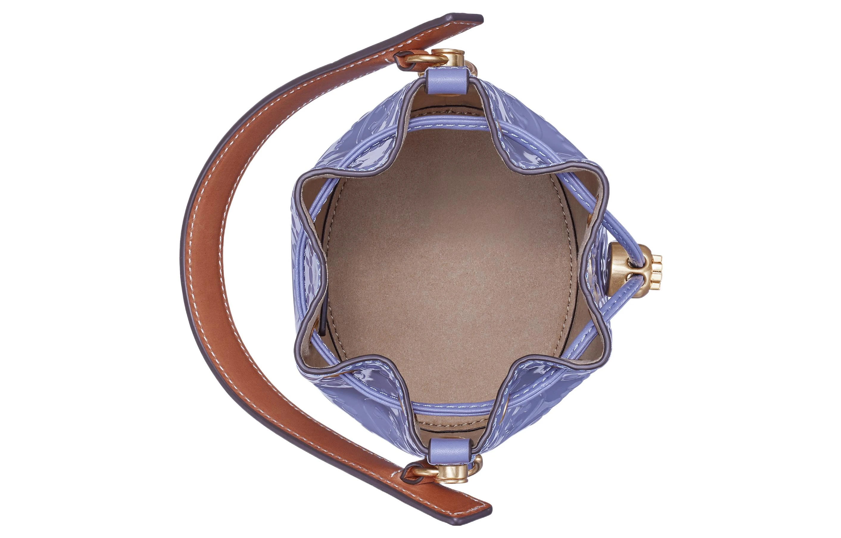 商品[国内直发] Tory Burch|T Monogram Monogram系列老花压印轧制 漆皮 单肩斜挎手提包 迷你 女款 深莲紫色,价格¥2156,第4张图片详细描述