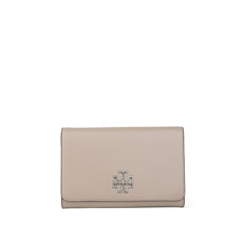 商品[国内直发] Tory Burch|托里·伯奇 TORY BURCH 奢侈品 TB女包 Britten Clutch灰色金属logo牛皮革斜挎链条包 73507 036,价格¥2487,第1张图片