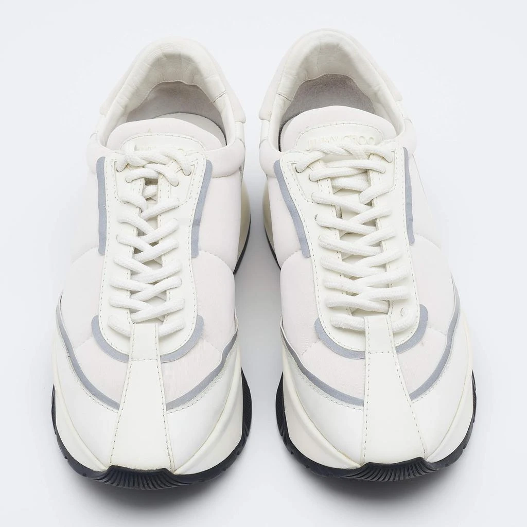 商品[二手商品] Jimmy Choo|Jimmy Choo White/Grey Leather, Fabric And Neoprene Raine Low Top Sneakers Size 39,价格¥2789,第3张图片详细描述