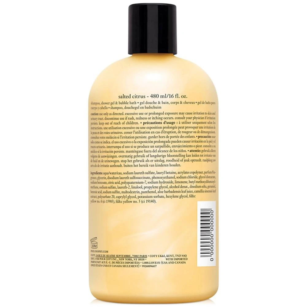 商品philosophy|salted citrus 3-in-1 shampoo, shower gel and bubble bath, 16 oz., Created for Macy's,价格¥177,第2张图片详细描述