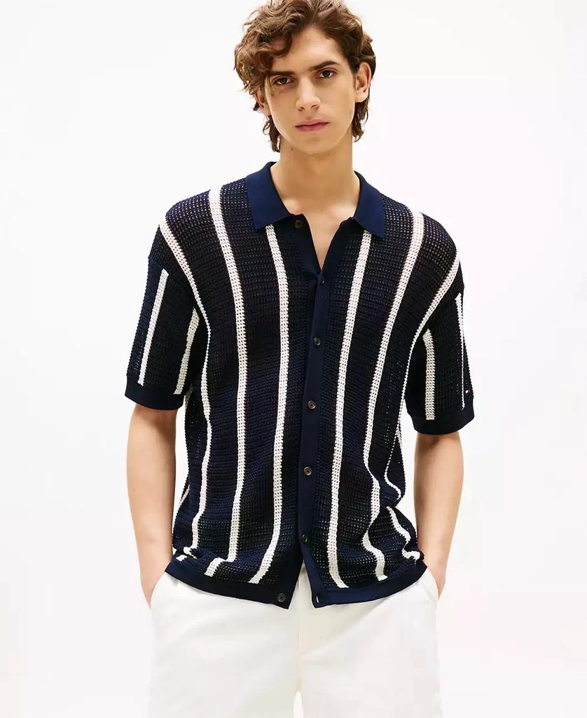 商品Tommy Hilfiger|Men's Stripe Open-Knit Polo Shirt,价格¥958,第1张图片