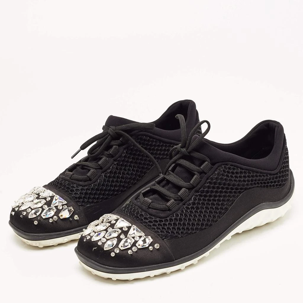 商品[二手商品] Miu Miu|Miu Miu Black Satin and Mesh Crystal Embellished Lace Up Sneakers Size 40,价格¥3034,第2张图片详细描述