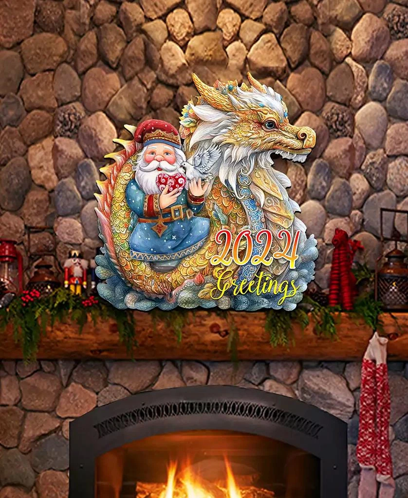 Santa with Dragon Christmas Wooden Door Decor Wall Decor G. DeBrekht 商品