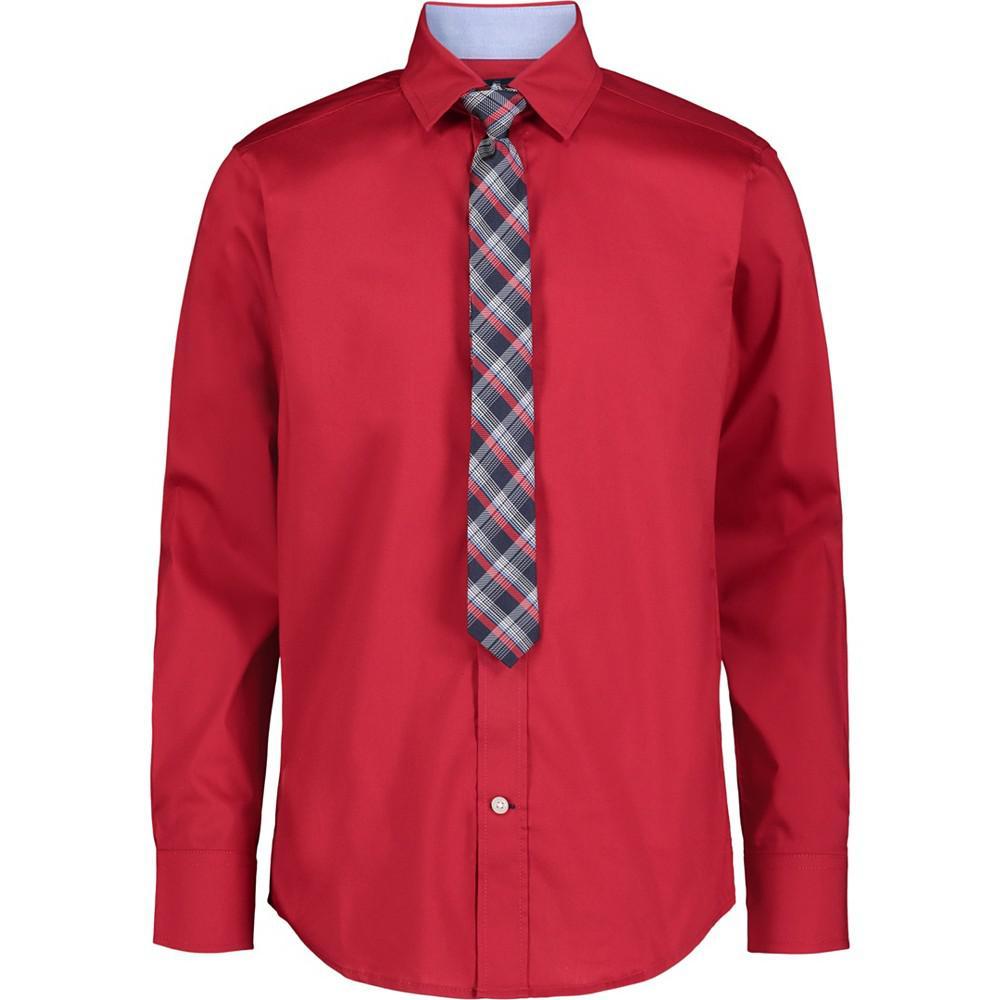 商品Tommy Hilfiger|Big Boys Long Sleeve Stretch Solid Poplin Shirt with Tie,价格¥324,第1张图片