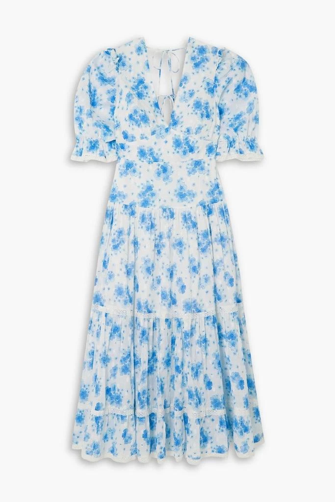 商品Rixo|Adelaide tiered floral-print Swiss-dot cotton midi dress,价格¥489,第1张图片