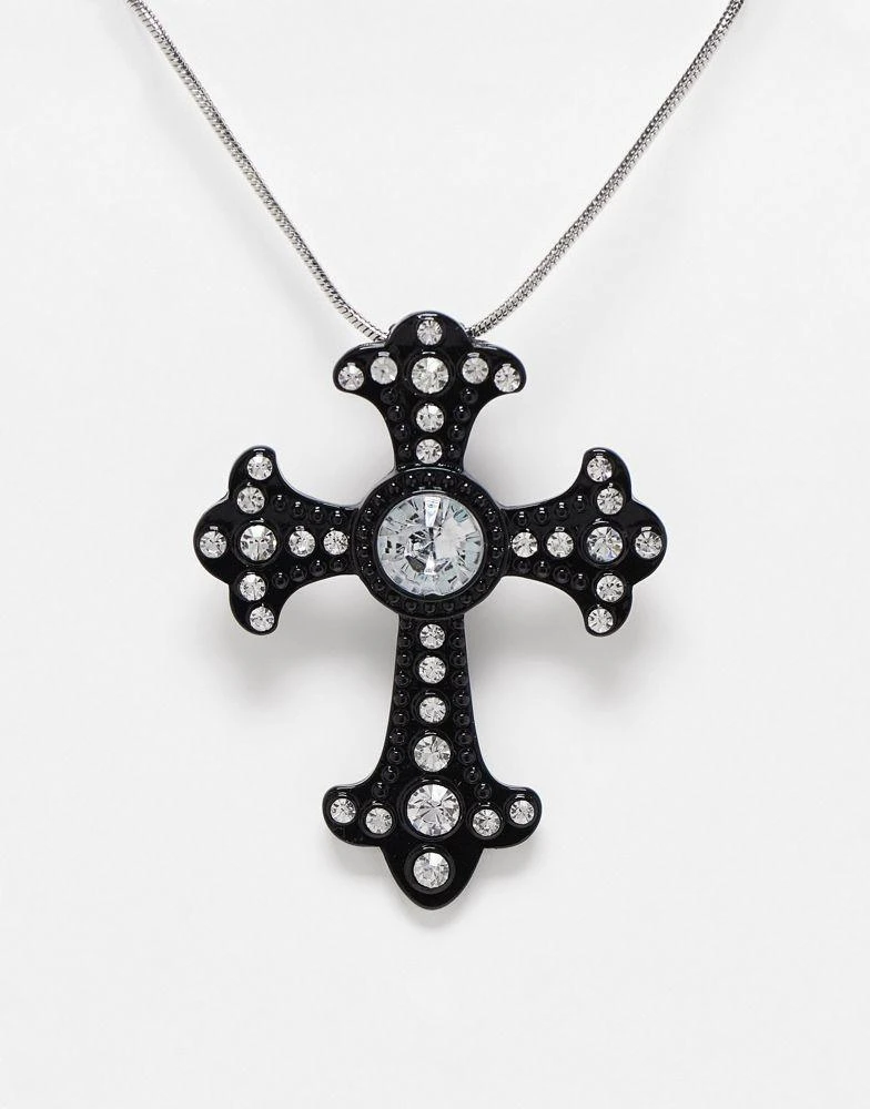 商品Reclaimed Vintage|Reclaimed Vintage necklace with oversized cross in black,价格¥116,第1张图片