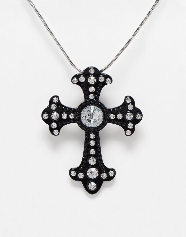 商品Reclaimed Vintage|Reclaimed Vintage necklace with oversized cross in black,价格¥114,第1张图片