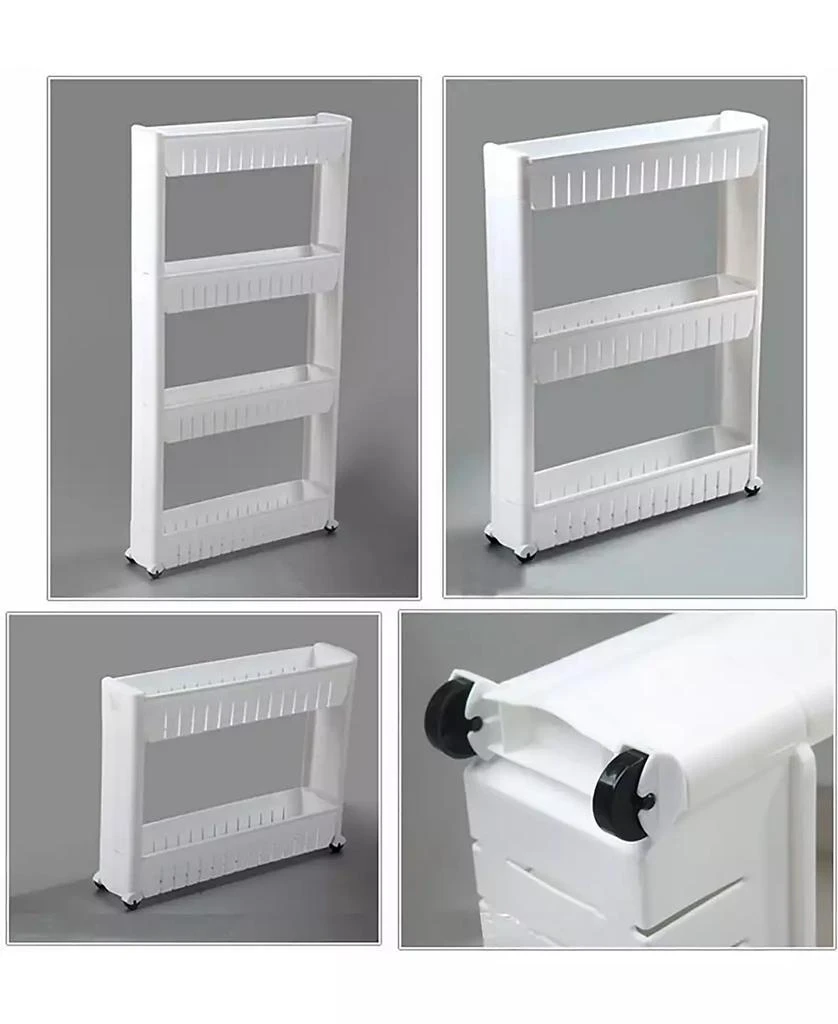 商品Basicwise|Vintiquewise Slim Storage Cabinet Organizer 4 Shelf Rolling Pull Out Cart Rack Tower with Wheels,价格¥590,第5张图片详细描述