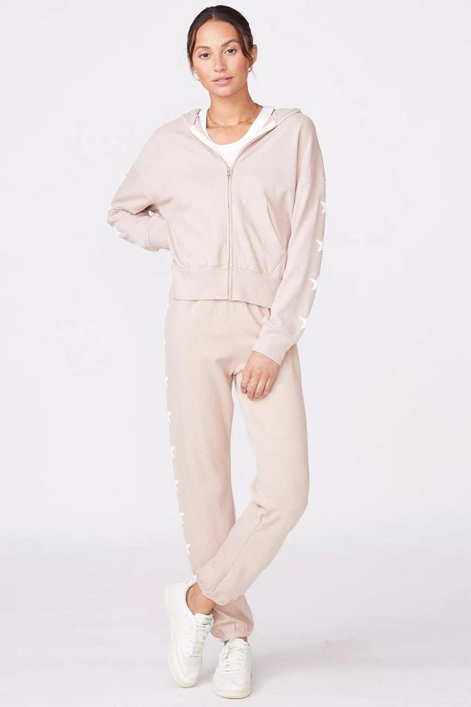 商品Monrow|Granite Thermal Boxy Zip Up Hoody With Printed Stars - Taupe,价格¥496,第4张图片详细描述