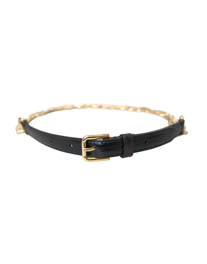 商品Dolce & Gabbana|Black Leather Gold Chain Crystal Waist Women Belt,价格¥3126,第1张图片