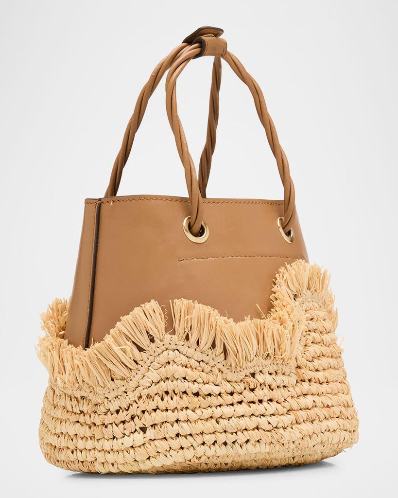 Cult Gaia Jojo Raffia & Leather Top-Handle Bag - Tote Bags