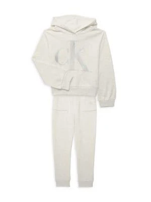 商品Calvin Klein|Girl’s 2-Piece Logo Fleece Hoodie & Jogger Set,价格¥265,第1张图片