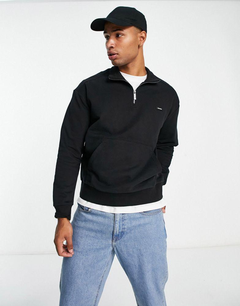 Calvin Klein icon logo comfort cotton blend half zip sweatshirt in black商品第4张图片规格展示