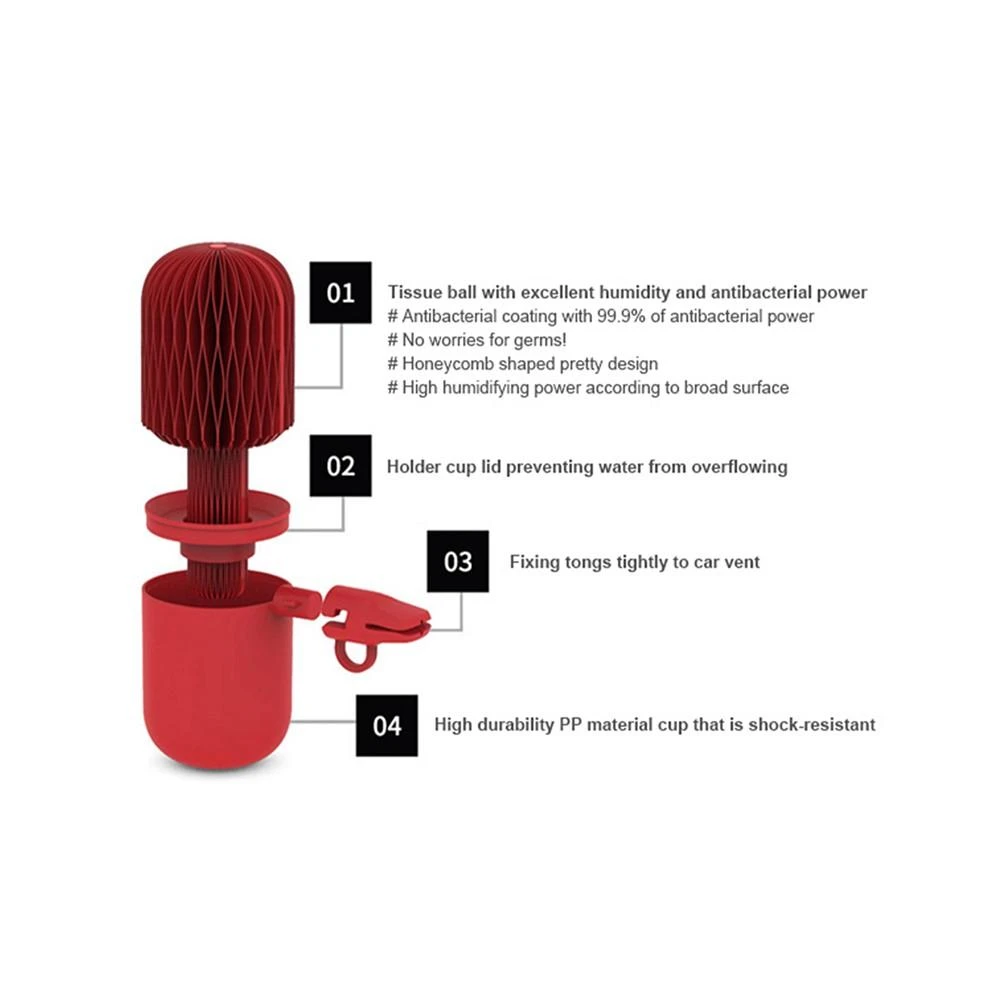 Natural Water Non-Electric Personal Capsule Humidifier for Car Vent, Red 商品