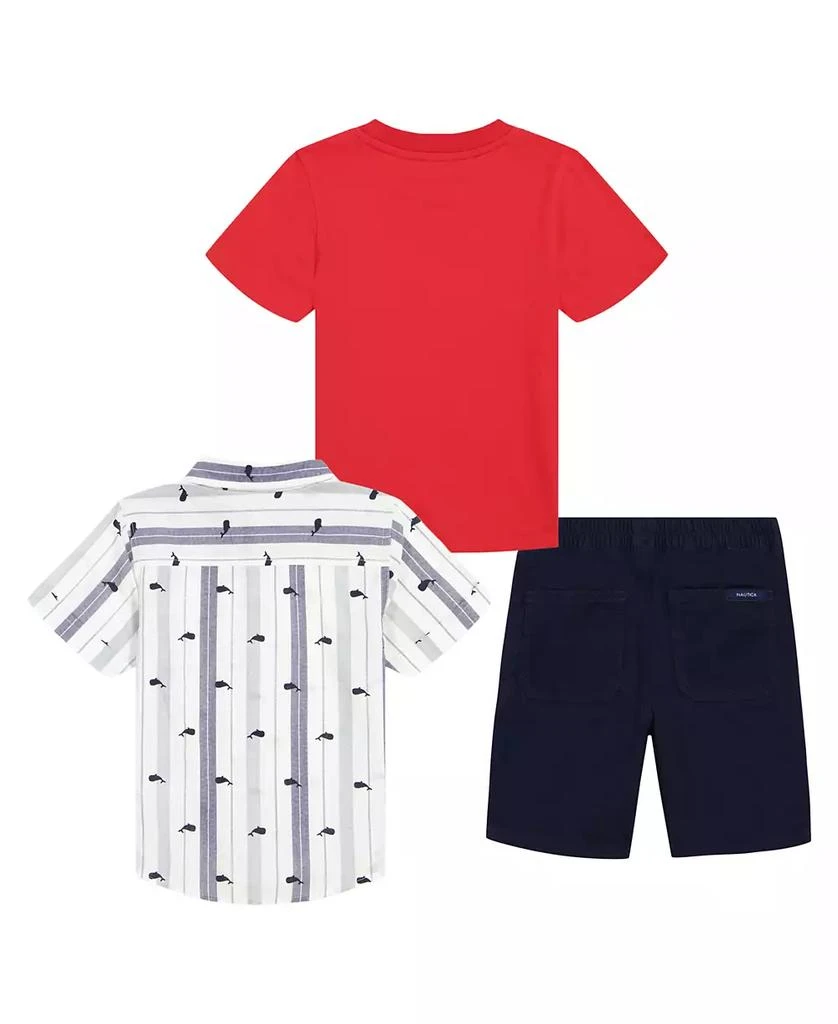 商品Nautica|Baby Boys Short Sleeve T-shirt, Print-Stripe Shirt and Twill Shorts, 3-Pc Set,价格¥125,第2张图片详细描述