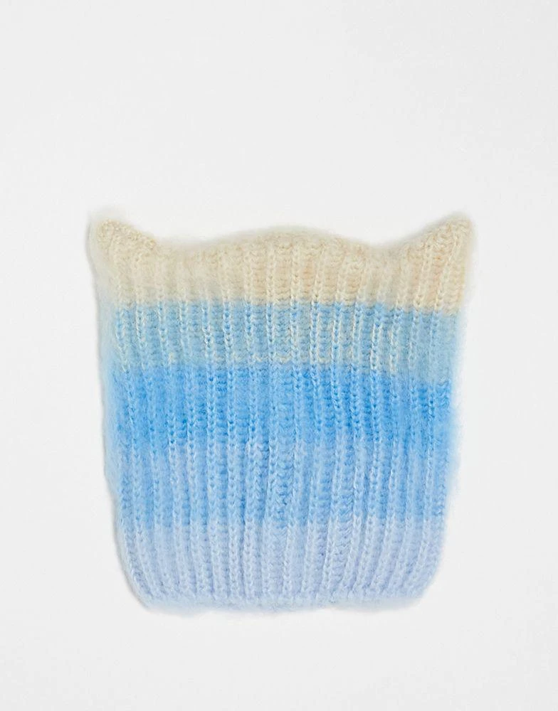 商品COLLUSION|COLLUSION Unisex knitted beanie with ears in ombre ecru and blue,价格¥127,第1张图片