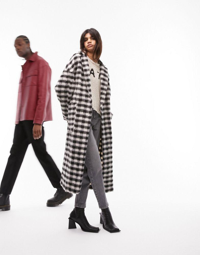 商品Topshop|Topshop longline coat in mono check,价格¥777,第1张图片
