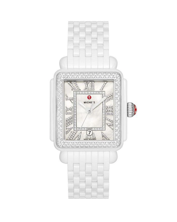 商品Michele|Deco Madison White Ceramic Diamond Watch, 33mm x 35mm,价格¥30734,第1张图片详细描述