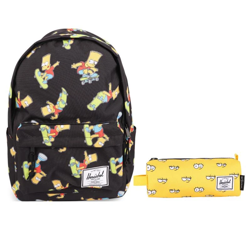 商品Herschel Supply|Bart simpson print xl backpack and simpson pencil case set in black and yellow,价格¥1298,第1张图片