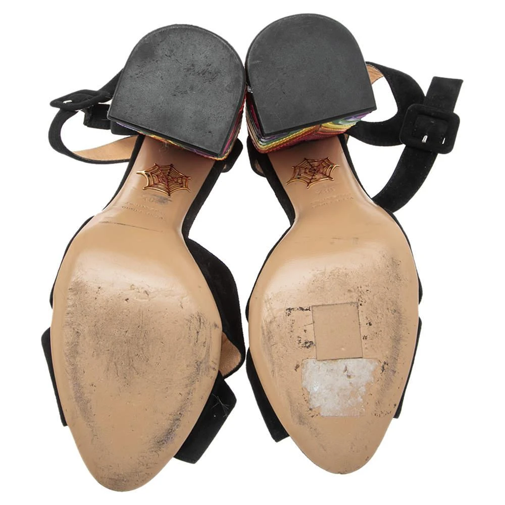 Charlotte Olympia Black Suede  Block Heel Ankle Strap Sandals Size 38.5 商品