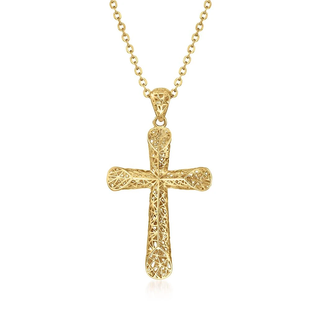 商品Ross-Simons|14kt Yellow Gold Openwork Cross Pendant Necklace,价格¥2030,第1张图片