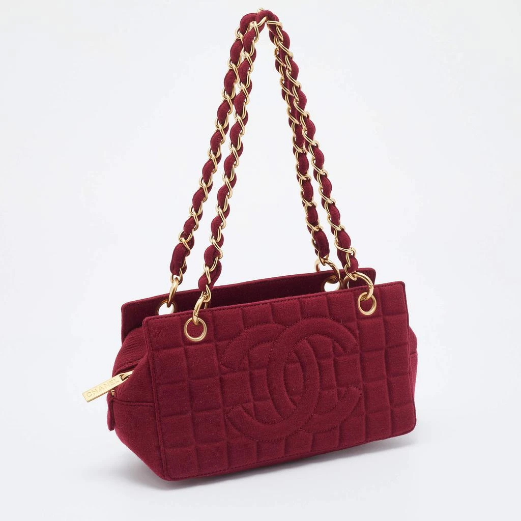 商品[二手商品] Chanel|Chanel Burgundy Choco Bar Quilted Jersey Shoulder Bag,价格¥11554,第3张图片详细描述