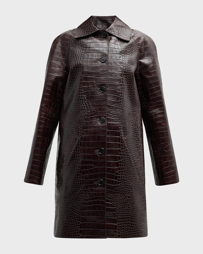 Balmacaan Crocodile Embossed Leather Coat商品第2张图片规格展示