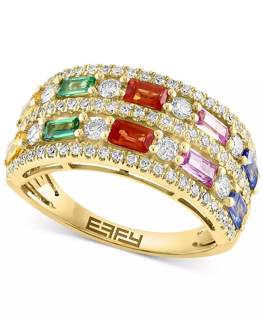 商品Effy|EFFY® Multi-Gemstone (7/8 ct. t.w.) & Diamond (5/8 ct. t.w.) Double Row Statement Ring in 14k Gold,价格¥10093,第1张图片