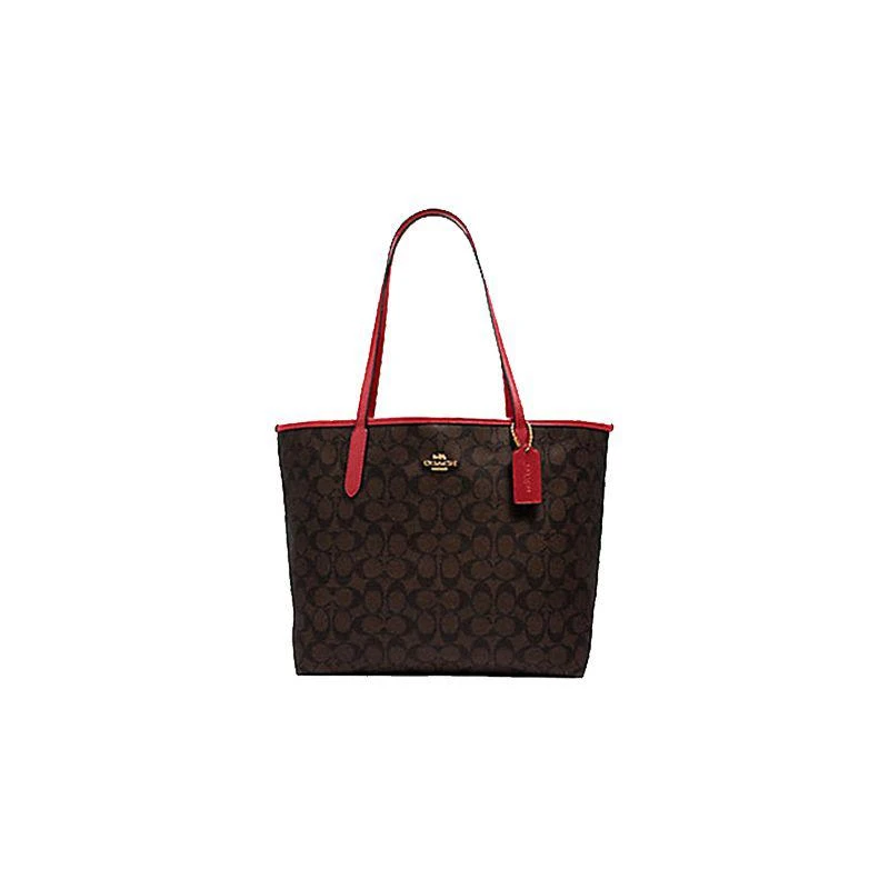 商品Coach|美国直邮蔻驰 褐色logo拼红 磁扣敞口托特包 5696,价格¥2503,第1张图片