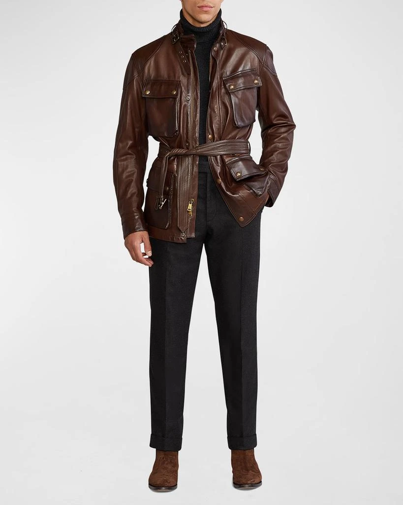 商品Ralph Lauren|Men's Willis 4-Pocket Belted Leather Jacket,价格¥35168,第4张图片详细描述