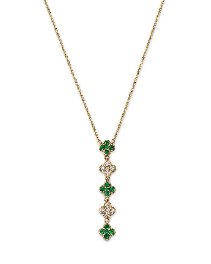 商品Bloomingdale's|Emerald & Diamond Linear Clover Pendant Necklace in 14K Yellow Gold, 18",价格¥29147,第1张图片