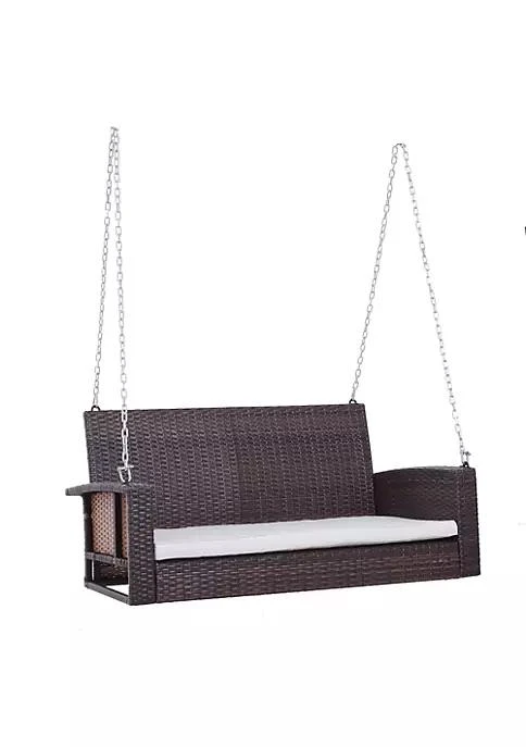 商品belk|2 Person Wicker Hanging Porch Swing Bench Outdoor Chair With Cushions Cream White,价格¥1767,第1张图片