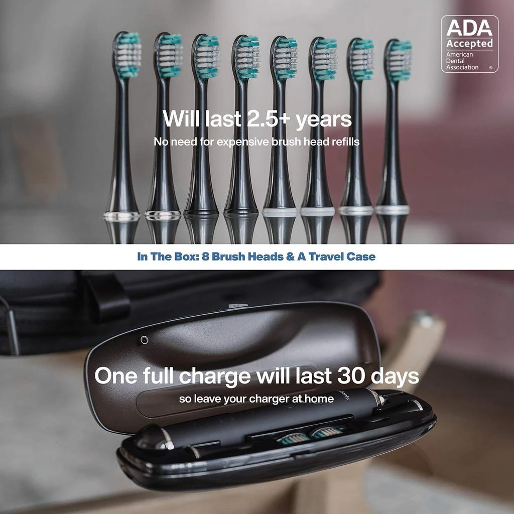 商品AquaSonic|Aquasonic Black Series Ultra Whitening Toothbrush – ADA Accepted Electric Toothbrush- 8 Brush Heads & Travel Case – 40,000 VPM Electric Motor & Wireless Charging - 4 Modes w Smart Timer,价格¥254,第5张图片详细描述