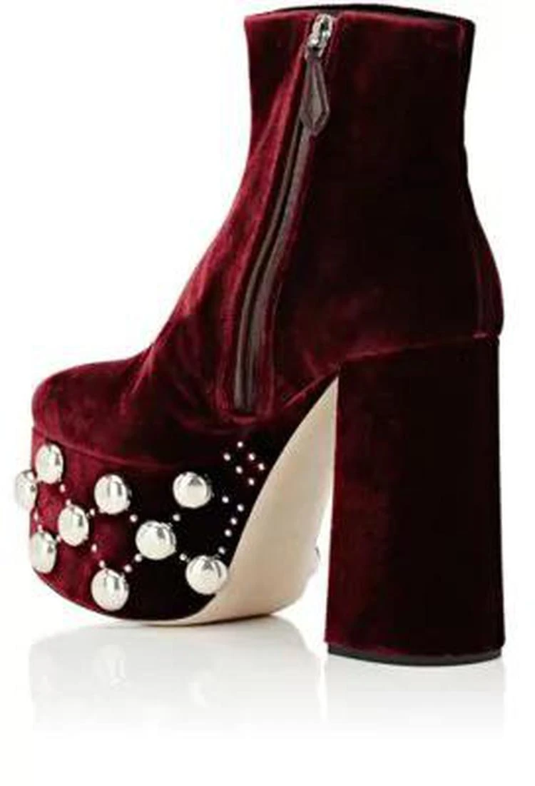 商品Miu Miu|Studded-Platform Velvet Ankle Boots,价格¥2968,第3张图片详细描述