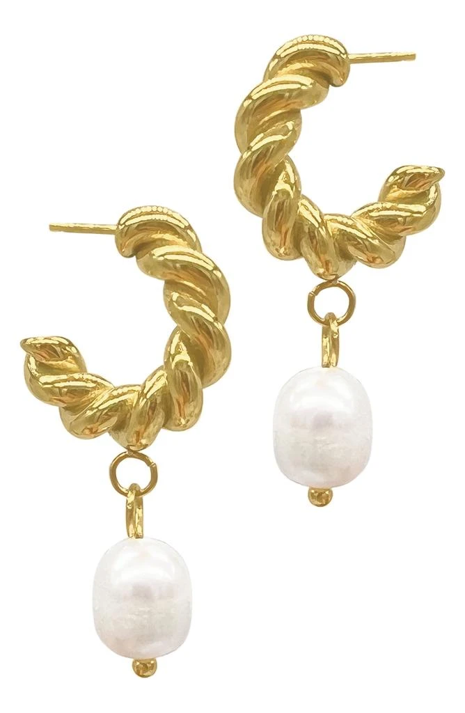 商品ADORNIA|Freshwater Pearl Drop Cable Water Resistant Hoop Earrings,价格¥180,第1张图片