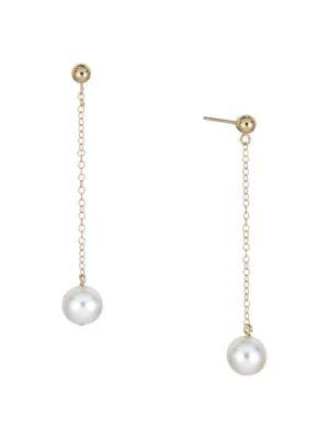 商品BELPEARL|14K Yellow Gold & 8MM Round Cultured Pearl Dangle Earrings,价格¥875,第1张图片