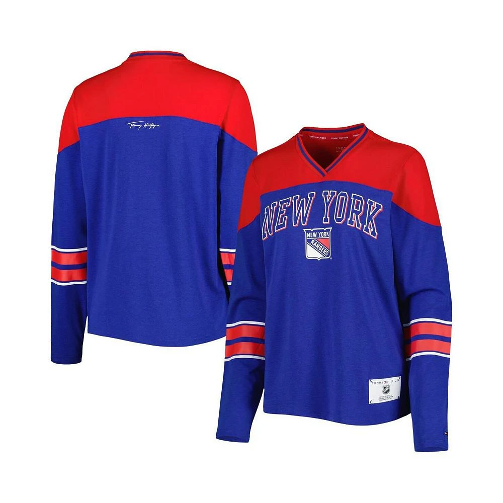 商品Tommy Hilfiger|Women's Blue New York Rangers Abigail V-Neck Long Sleeve T-shirt,价格¥307,第1张图片