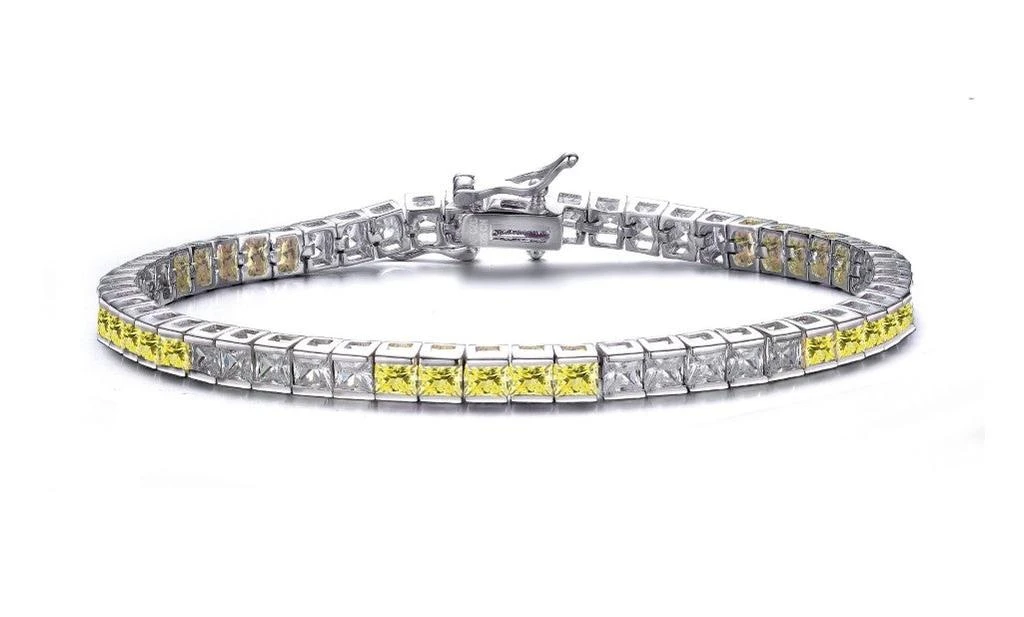 商品Genevive|Sterling Silver White Gold Plated with Colored Cubic Zirconia 5x5 Accent Bracelet,价格¥717,第5张图片详细描述