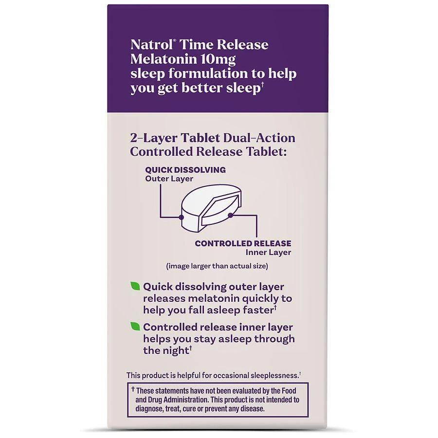商品Natrol|Melatonin 10 mg, Time Release to Minimize Wake-Ups Unflavored,价格¥147,第2张图片详细描述