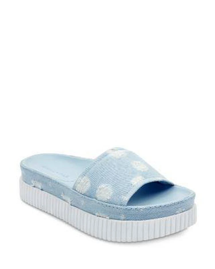 商品KENDALL & KYLIE|KENDALL and KYLIE  Isla Dot-Distressed Denim Slide Sandals - 100% Exclusive ,价格¥243,第1张图片