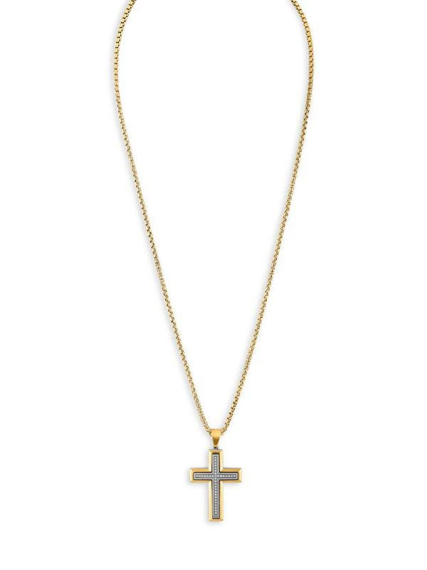 商品Esquire Men's Jewelry|Goldtone Stainless Steel & Diamond Cross Pendant Necklace,价格¥1351,第1张图片