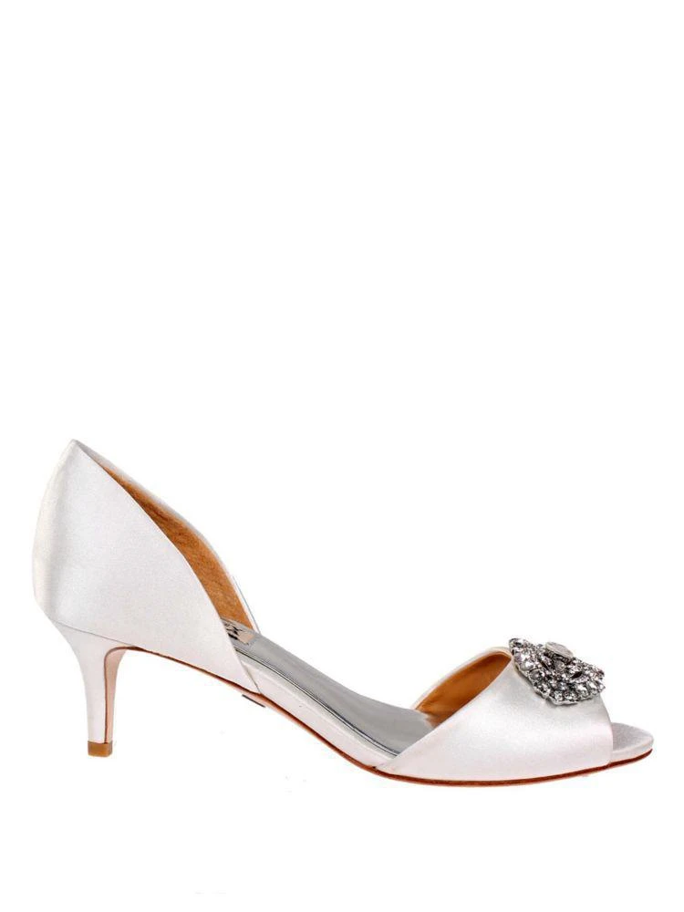 商品Badgley Mischka|Petrina Satin Brooch Peep-Toe Pumps,价格¥710,第1张图片