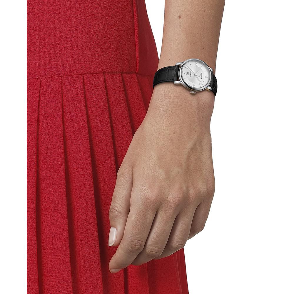 Women's Swiss Automatic Carson Premium Lady Diamond Accent Black Leather Strap Watch 30mm商品第5张图片规格展示